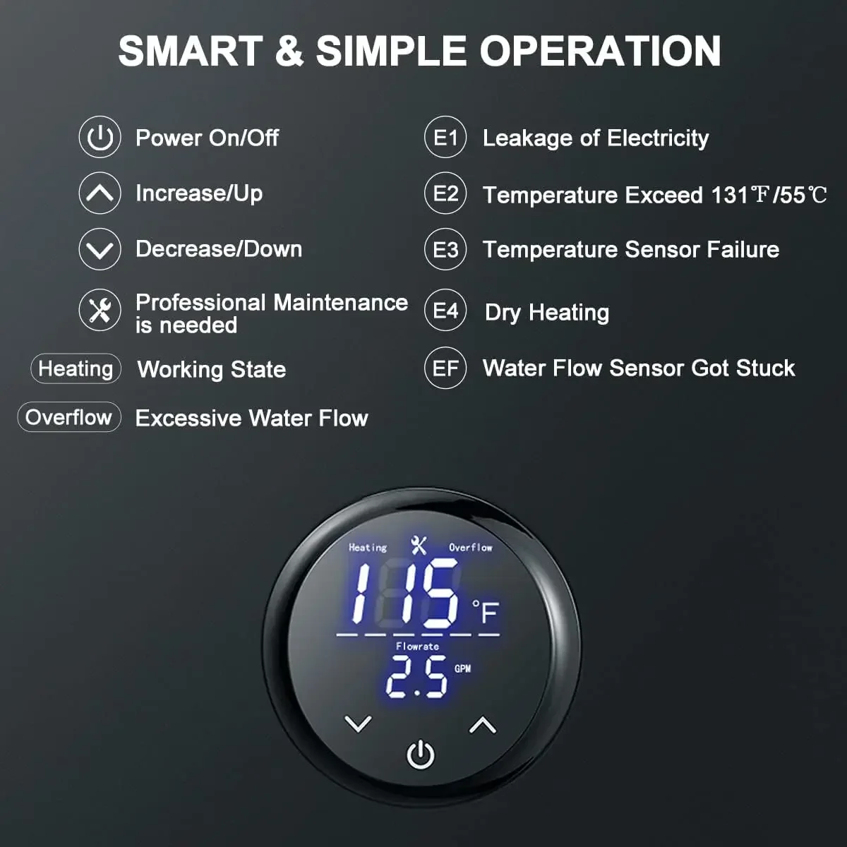 Tankless Hot Water Heater, ECOTOUCH 18kW on Demand Instant Water Heater 240V, ETL Certificated Self-Modulation Point of