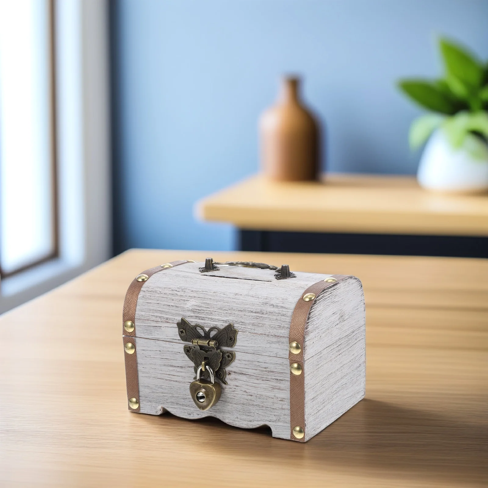 

Vintage Piggy Bank Wooden Coin Bank Cash Box With Lock Decorative Money Saving Box Keepsake Chest Storage Rustic Money Saver Box