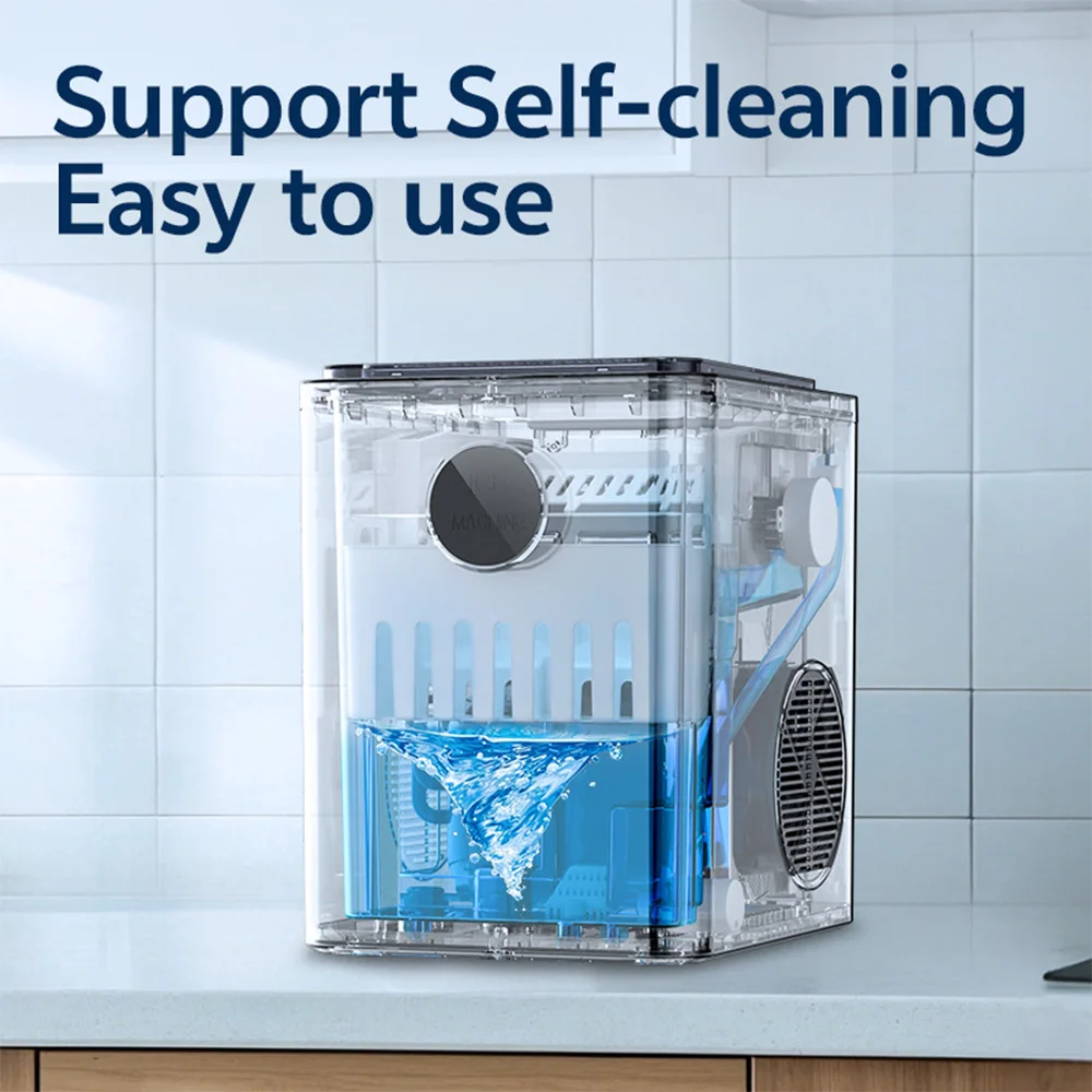 Ice Maker Countertop 120W 1.5L Water Tank 15kg per 24h Production 8-15 Mins Quick Ice Bullet Shape with Self Cleaning for Home Kitchen Office Bar UK EU Plug – Detail 11
