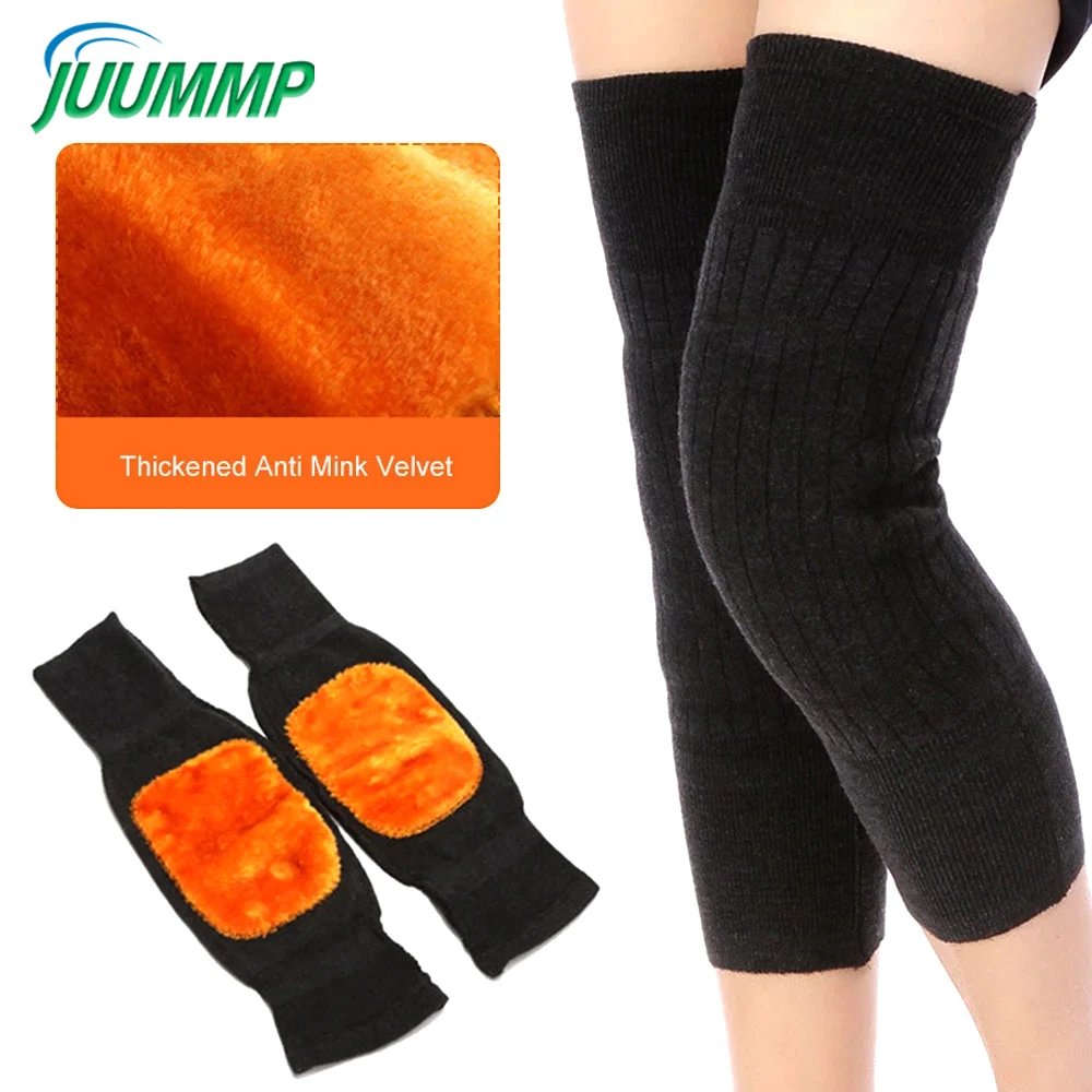 1Pair Unisex Cashmere Wool Knee Brace Pads Winter Warm Thermal Knee Warmers Thicken Lengthen Breathable Elastic Knees Sleeves