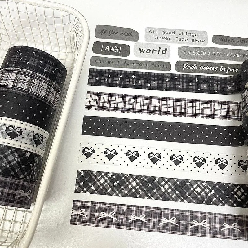 6pcs/lot Korean Ins Cute Black Star Grid Washi Tape Hand Account Decorative Tape Collage Planner DIY School Stationary Stickers