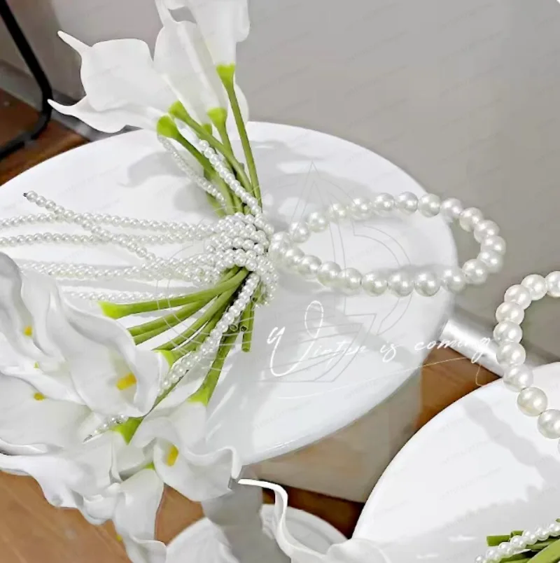 Pearl Calla Lily Bridal Bouquet, DIY Flower Kit for Wedding Party Decor