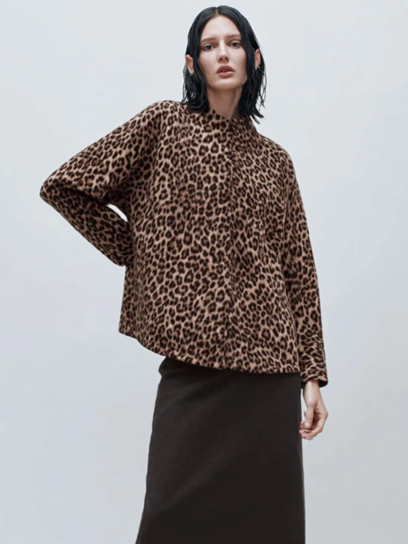 تي شيرت نسائي بأكمام طويلة وطبعة الفهد ورقبة دائرية كاجوال للاستخدام اليومي لخريف وشتاء