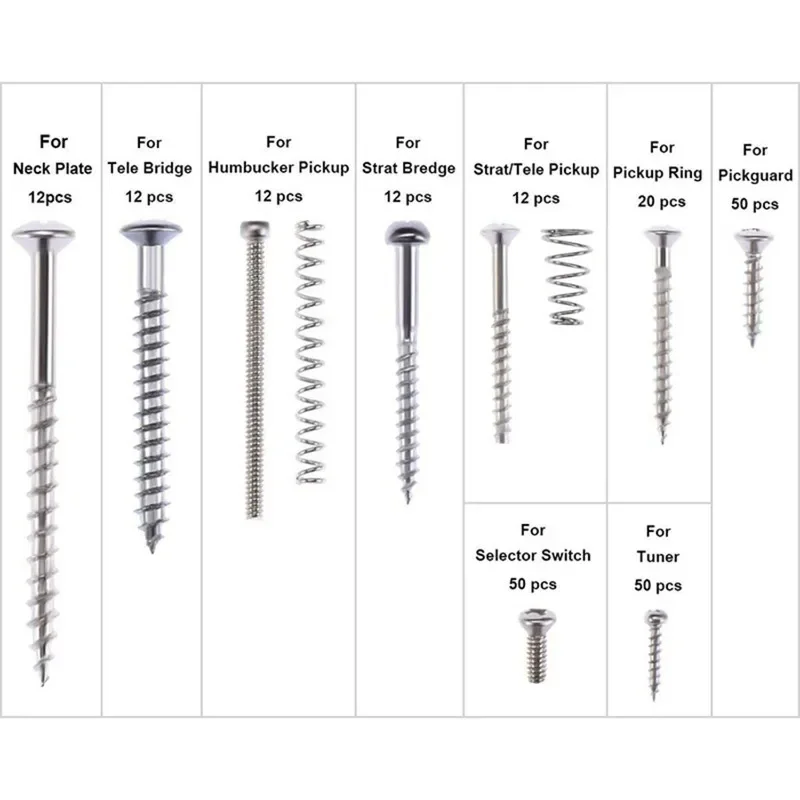 Kit de parafusos para guitarra elétrica, 254 peças, vários tamanhos, kit de ferramentas de reparo de metal com parafusos, arruelas e fixadores de reparo de molas