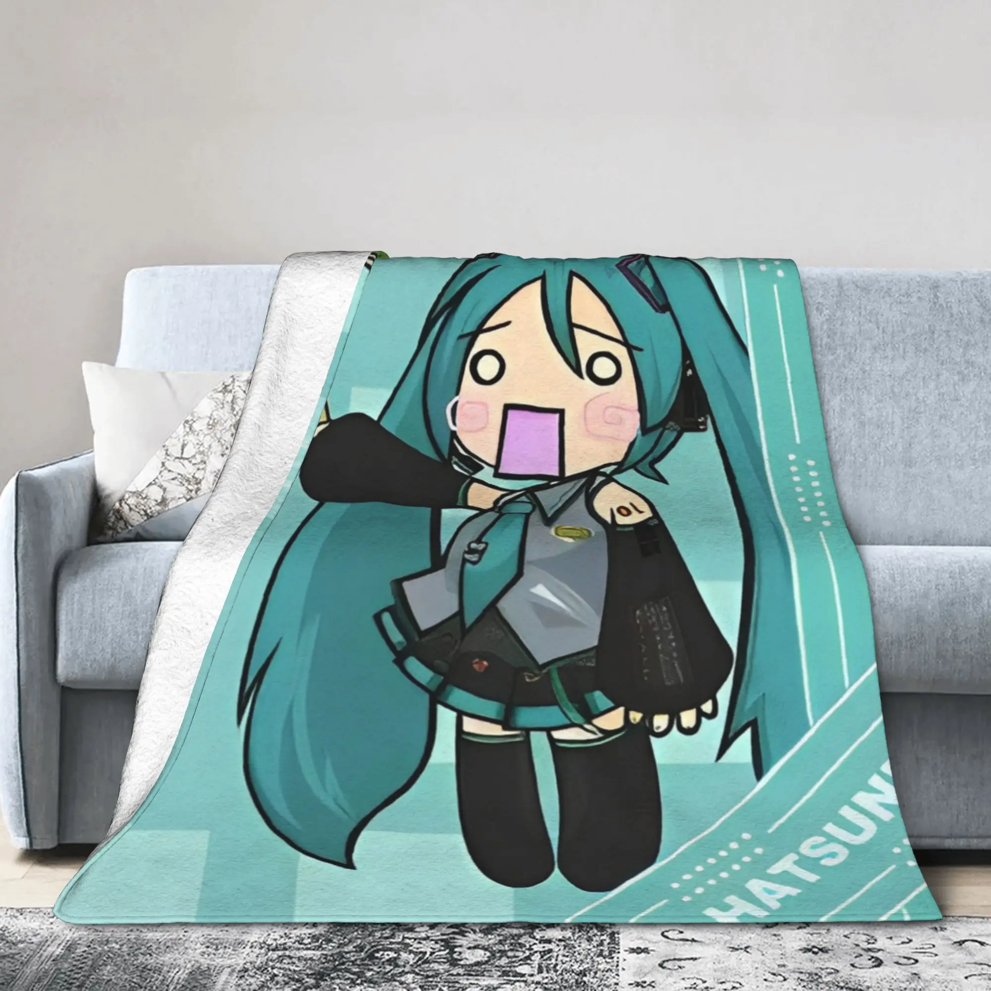 Hatsunes Mikus Kawaii Anime Blanket Velvet Summer Air Conditioning  Portable Ultra-Soft Throw Blankets for Bed Travel Rug Piece