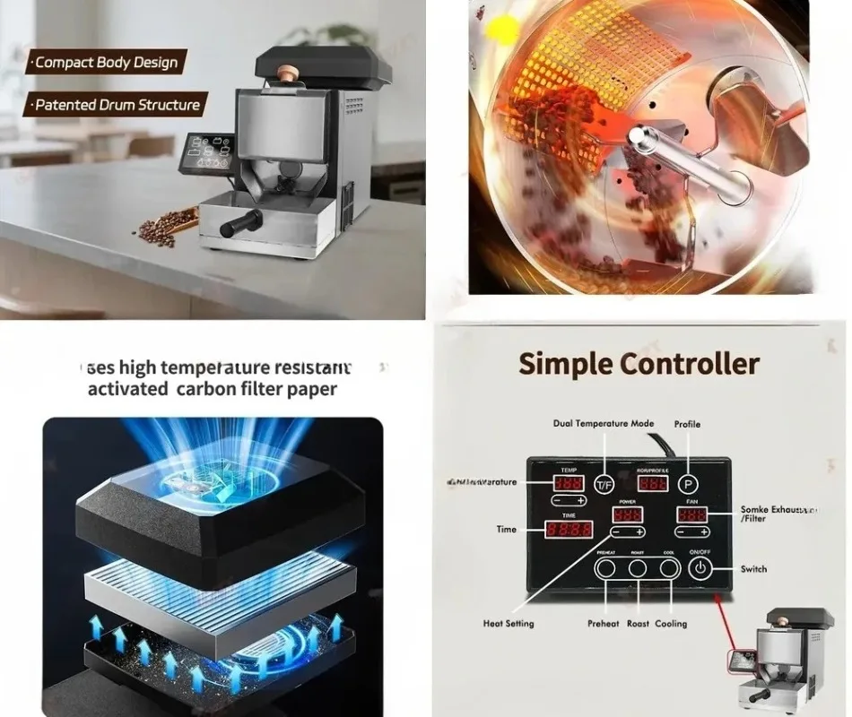 CBR-3 200g Electric Coffee Bean Roaster with 3 Optional Modes Simulate Direct Fire Stirring Baking Automatic Coffee