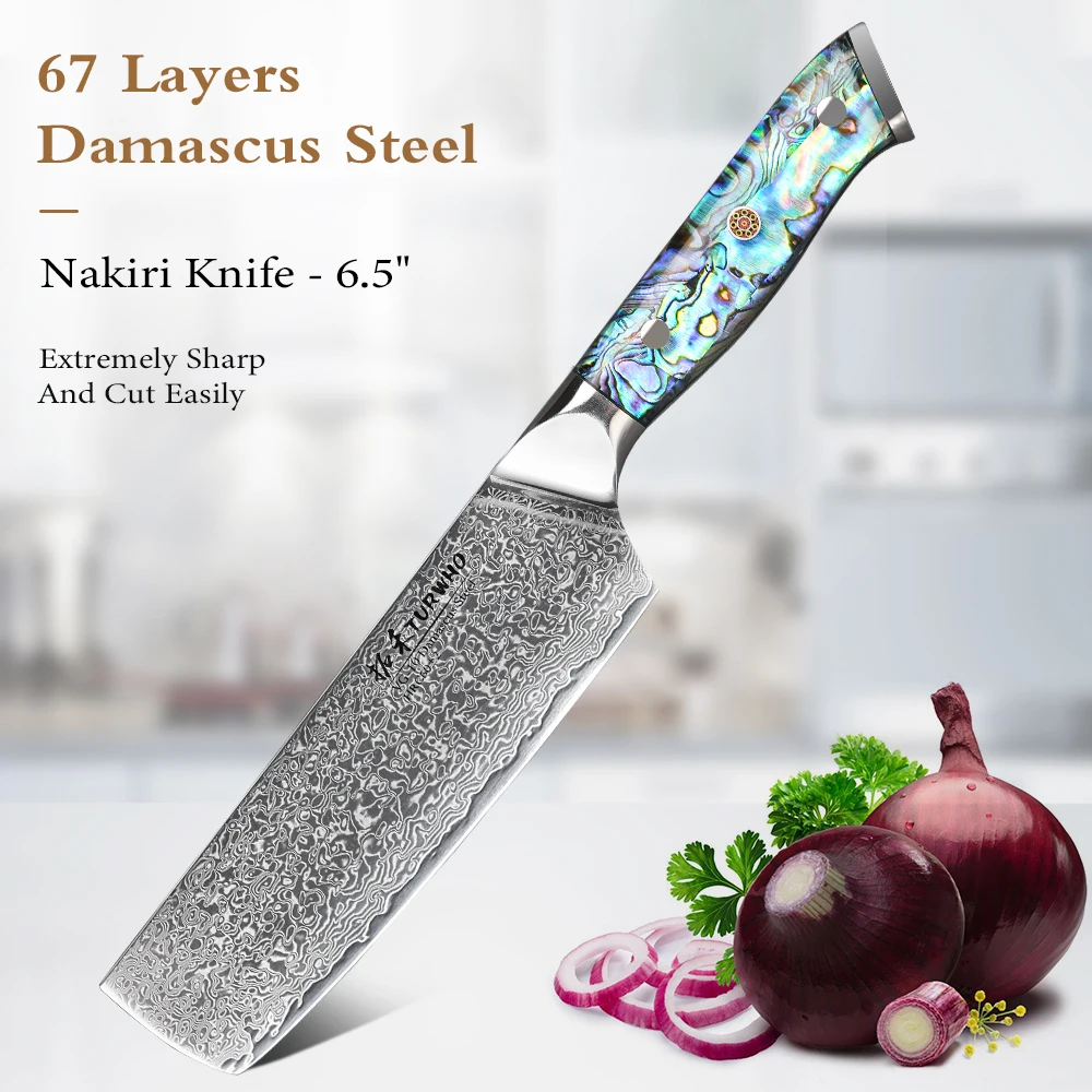 

TURWHO 6.5Inch Nakiri Knife 67 Layer Damascus Steel Cleaver Chef Knives Restaurant VG10 Core Abalone Shell Handle Kitchen Cutter