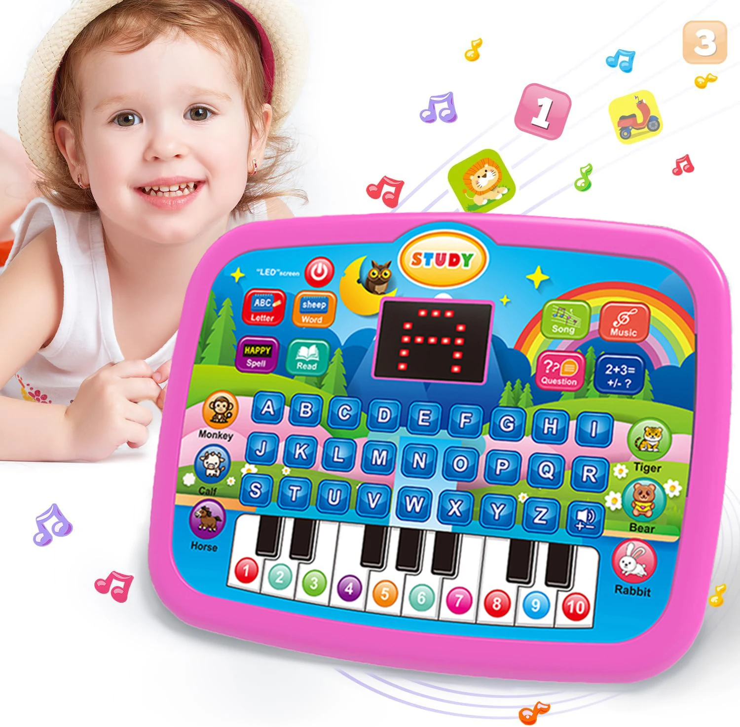 آلة تعلم تعليمية تعليمية متعددة الوظائف للأطفال، حروف، أرقام، دراسة موسيقية، ألعاب وهدايا ممتازة (بدون بطاريات) #1