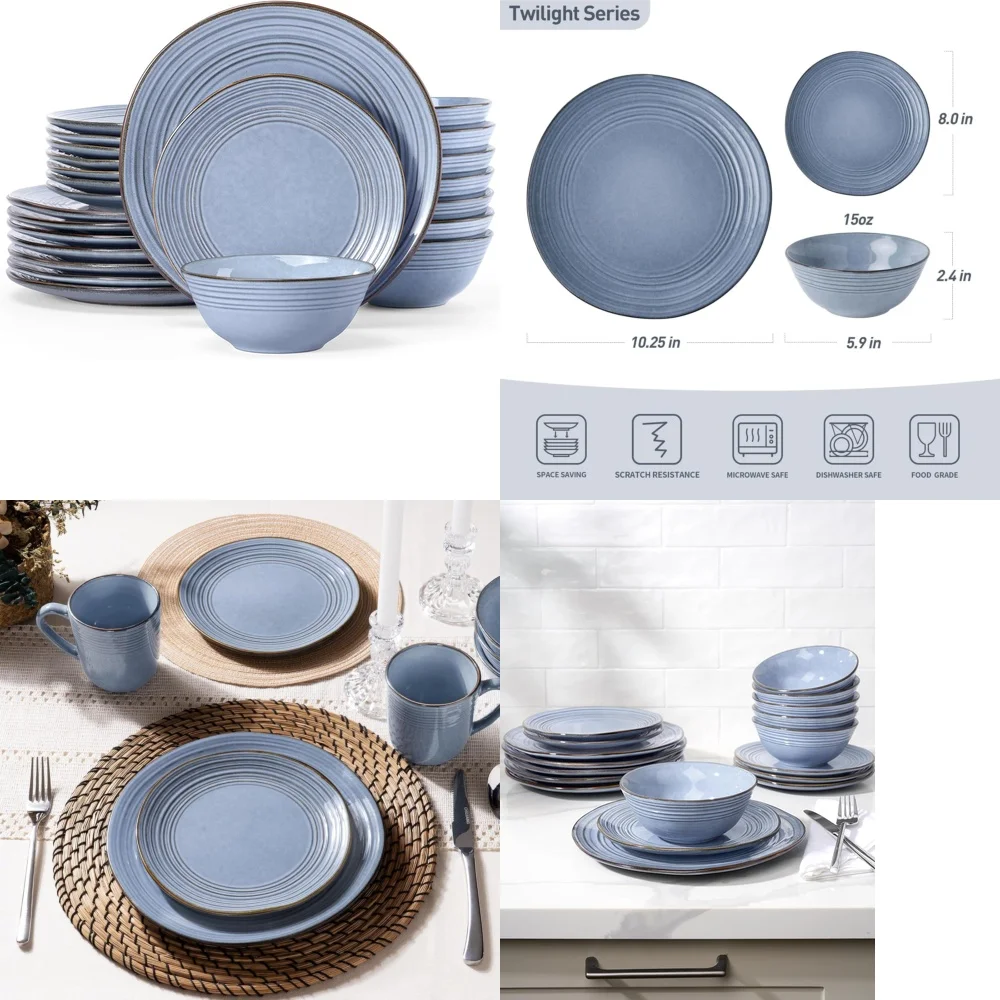 

Ceramic Tableware Set24 Piece Stoneware Dinnerware Set for 8 Perfect Plates and Bowls Collection Handcrafted Style Modern Design