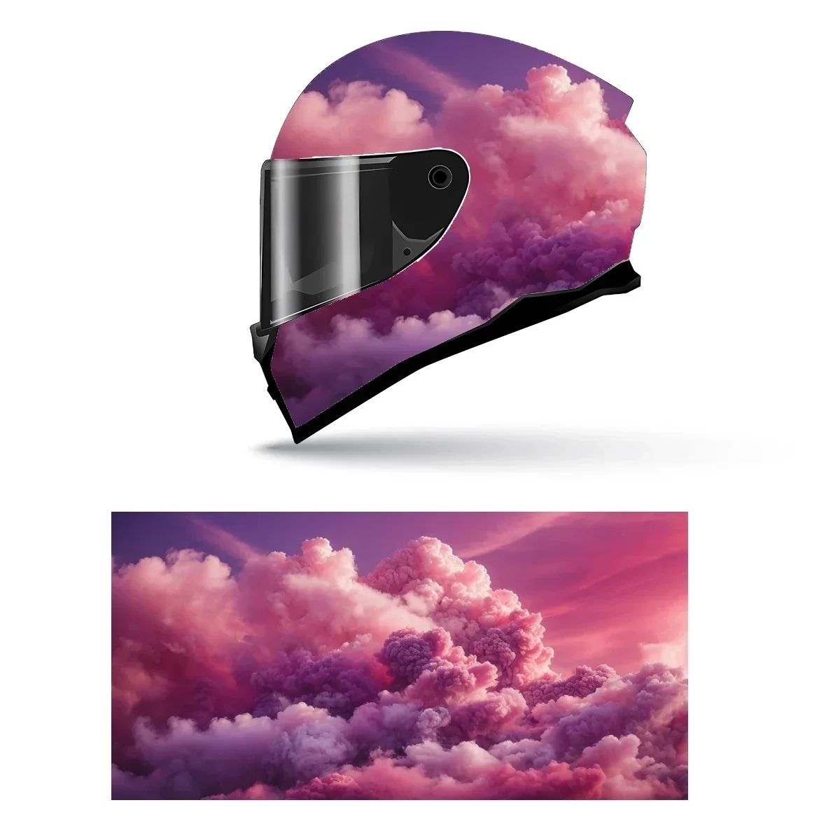 Adesivo de Vinil para Capacete de Motocicleta com Gráfico de Corrida e Decoração de Nuvens e Céu Roxo