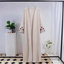 Open Front Abaya Women Long Sleeve Maxi Length Dress Embroidery Floral Islamic Clothing Kaftan Muslim Abayas Women Jilbabs