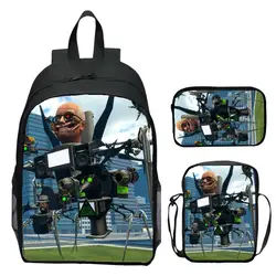 3pcs/set Digital Printed Skibidi Toilet Kids Backpack Titan Toilet Man Children Schoolbag Boys and Girls Bookbag for Student