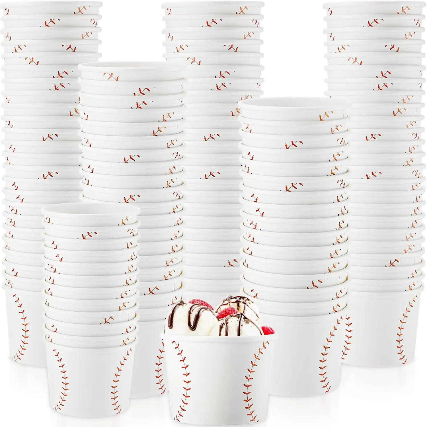 

100 Pieces Baseball Paper Cups 8oz Disposable Ice Cream Bowls Dessert Soup Snack Bowls Baseball Sports Themed Party Supp