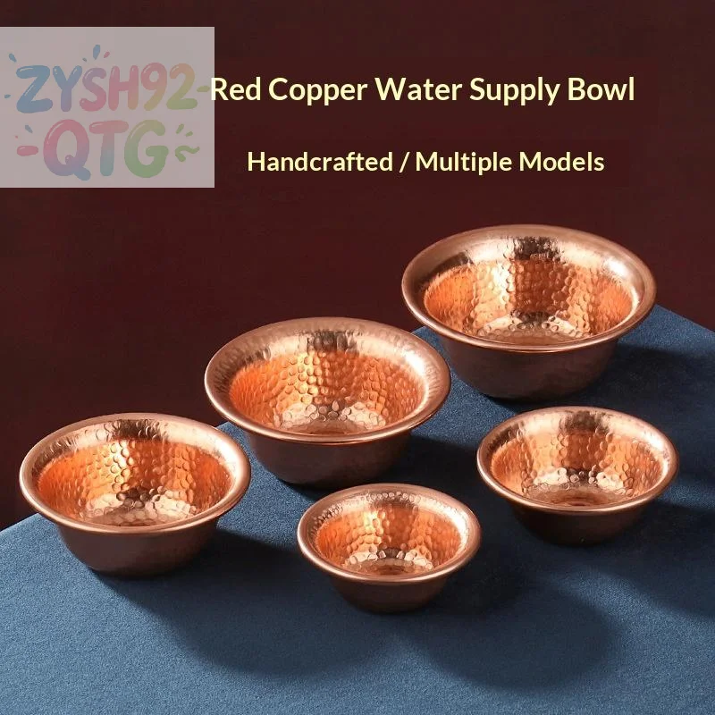 Hot Handcrafted Red Copper Water Supply Bowls With Hammered Texture And Multiple Sizes Perfect For Altar Offering Home Decor Use