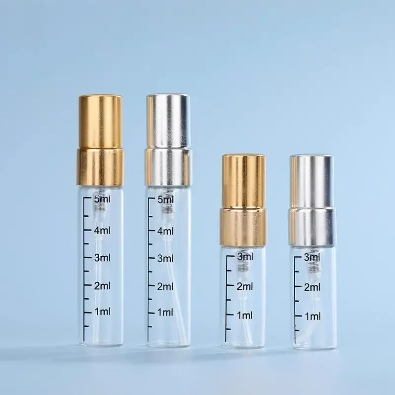 50pcs 2ml 3ml 5ml 10ml Transparent Glass Mist Spray Bottle with Scale Empty Perfume Bottles Sample Vials