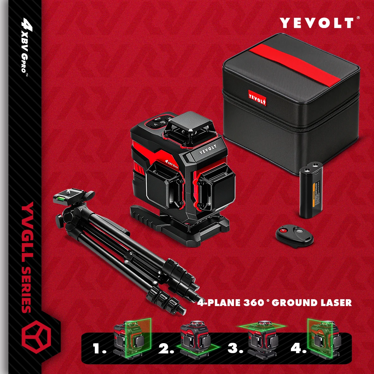 

YEVOLT YVGLL4XS16 16-Line Laser Level Generator Full Layout ±4° Self-Leveling 30 Long Floor Tile Grid Projection Precision Grade