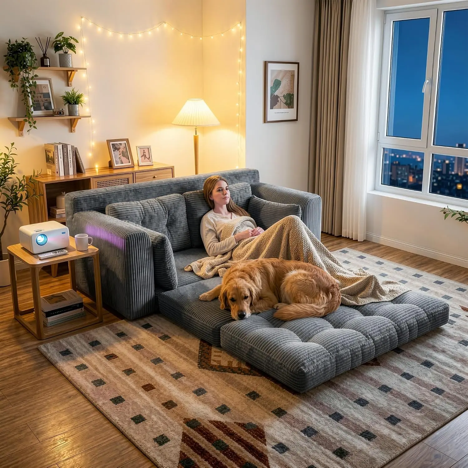 Convertible Loveseat Sleeper, Space-Saving Folding Sofa Bed for Small Spaces, No Assembly Pull Out Couch with Pillows, Grey