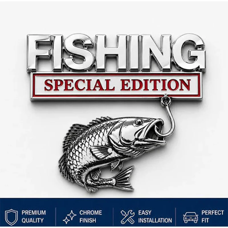  Fishing Special Edition Premium Metal Vehicle Emblem Badge Fishing Vehicle Badge for Truck SUV Boat Trailer, Gift for Anglers