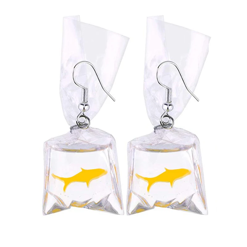 New Design Acrylic Fish Pocket Drop Earrings For Women Girl Kid Fashion Transparent Bag Goldfish Dangle Earrings Jewelry Gift