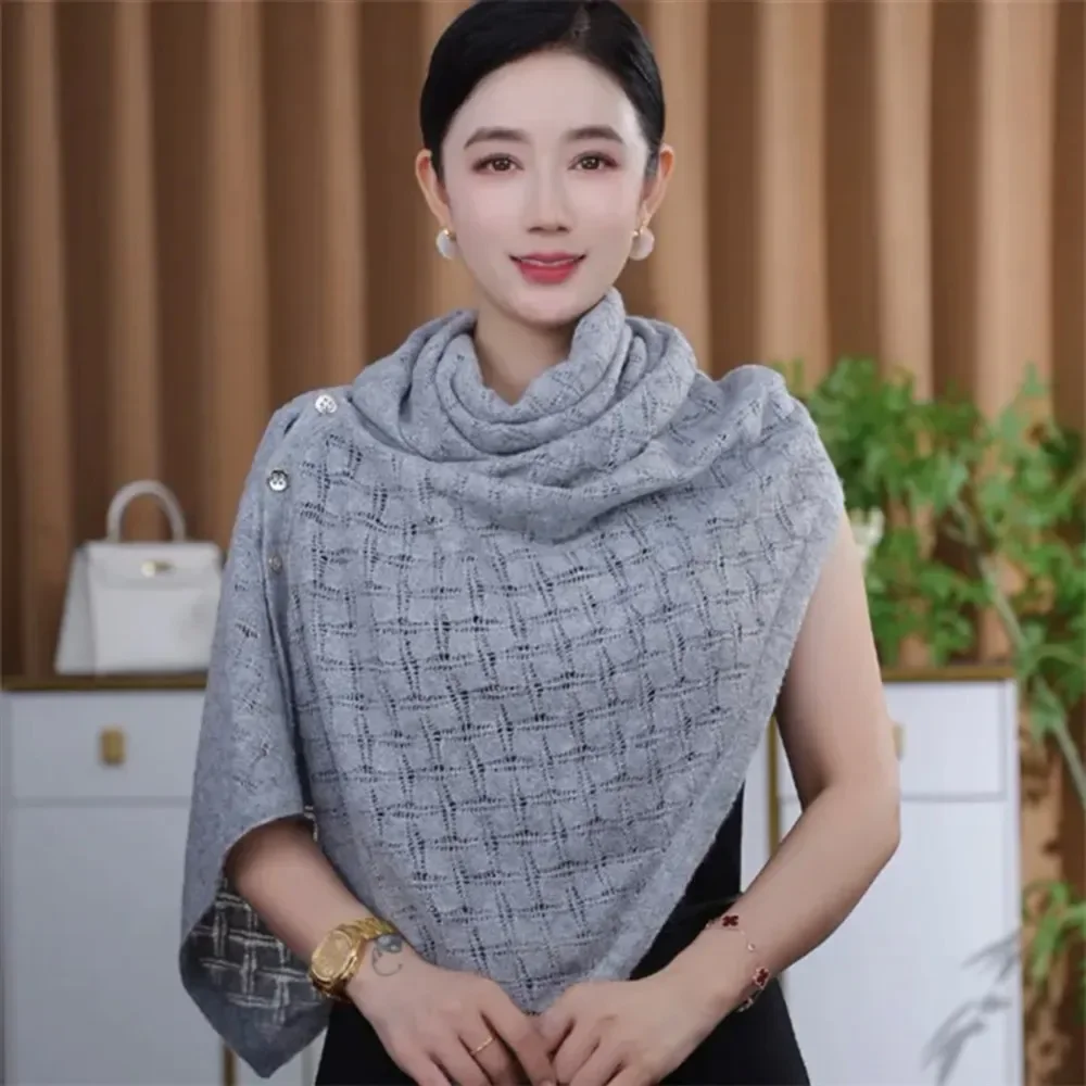 

Имитация кашемирового плаща, женский ажурный шарф, осенне-зимние накидки, вязаный мягкий теплый шарф, новое модное пончо