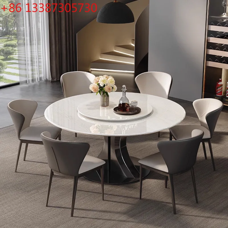 Luxury stone dining table, high-end natural Kari ice jade marble light luxury round table