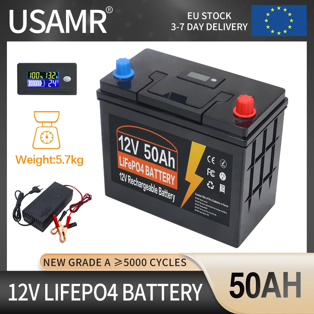 12V 24V 600Ah 300Ah 200Ah 100AH Built-in BMS Lithium Iron Phosphate LiFePO4 Battery 5000+ Cycles For RV Campers Golf Cart Solar