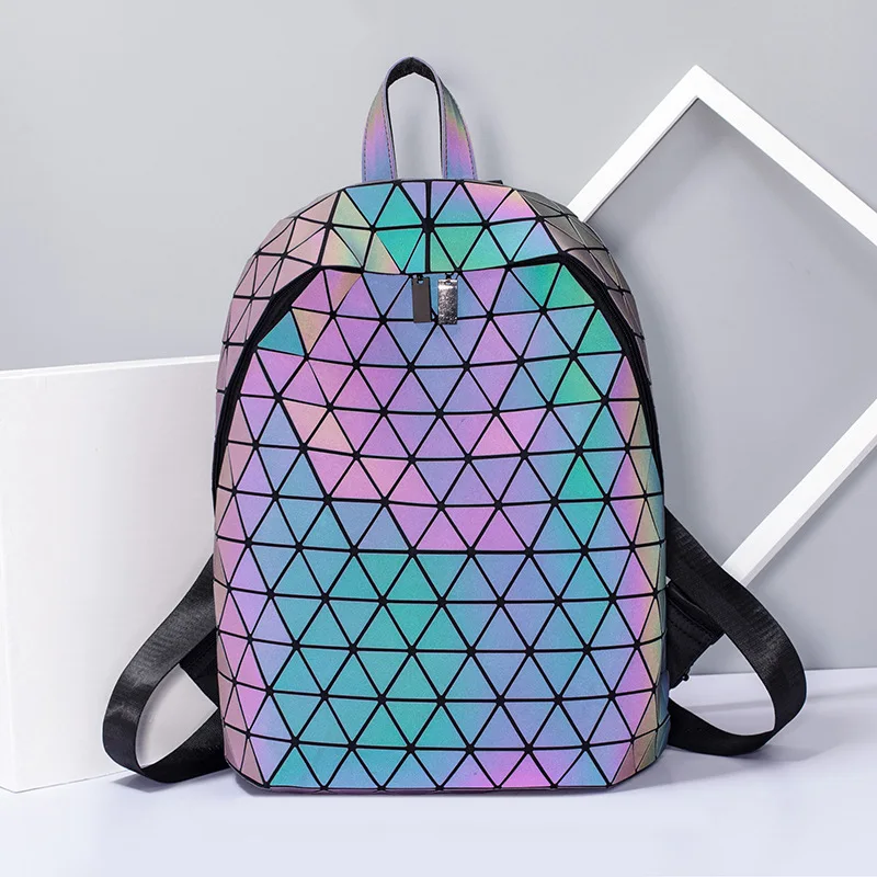 Iridescent Backpack Night Glow Reflective Laser Personalized Geometric Foldable Creative Bag Holographic
