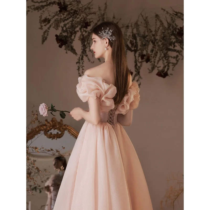 Elegant party dresses for women formal occasion dresses Bride wedding gown Pink lace Bridesmay L0267