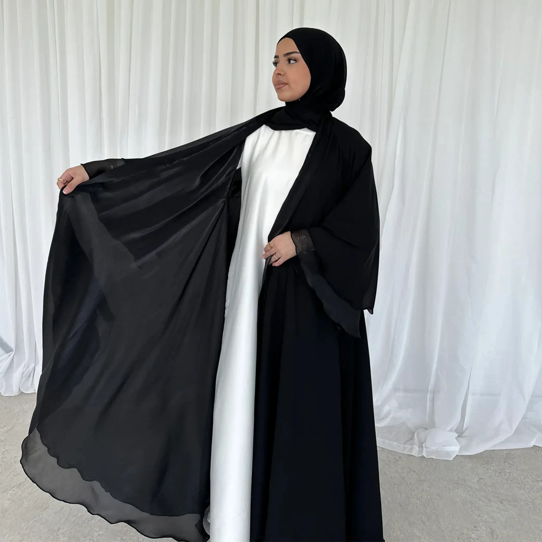 Eid Shiny Abayas 여성용 무슬림 할라비야 라마단 로브, 원피스 플레어 슬리브 라마단 카프탄 파티 드레스, 베스티도 라고 가디건