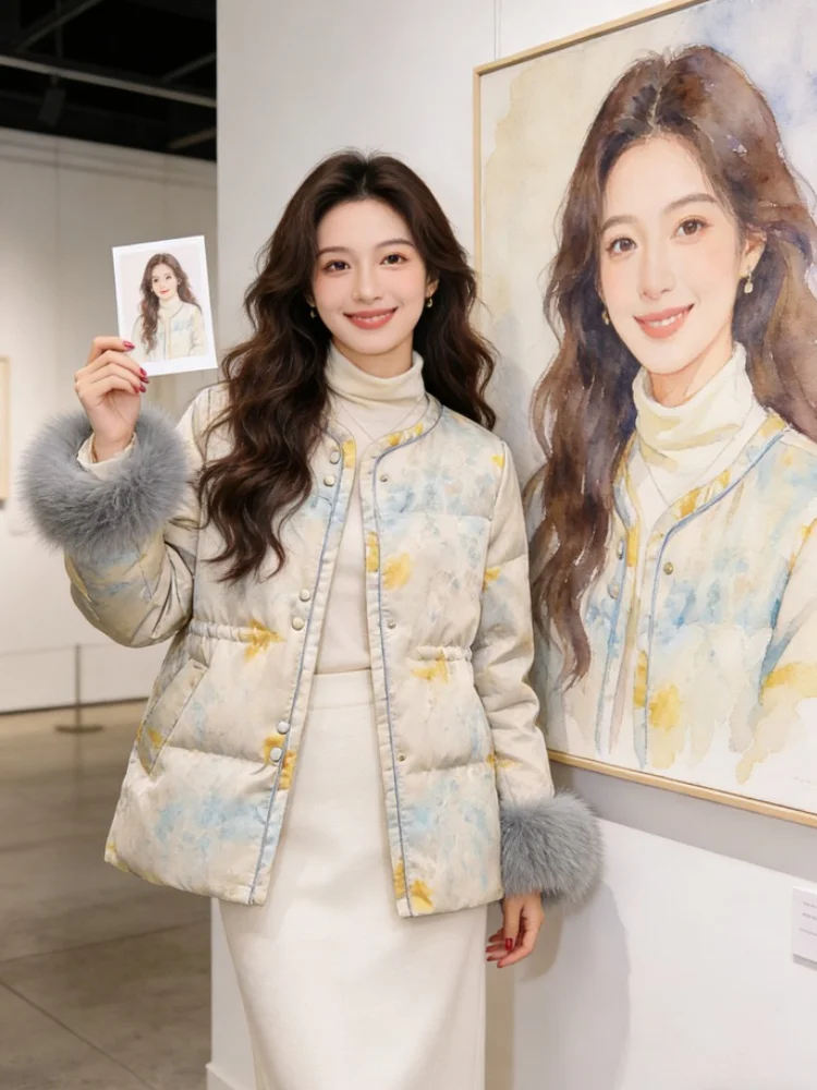 

New Chinese Sle Thiened down Cotton Jaet Women's Mid-Length Winter New Sle High-End Waist-Cinching Outerwear