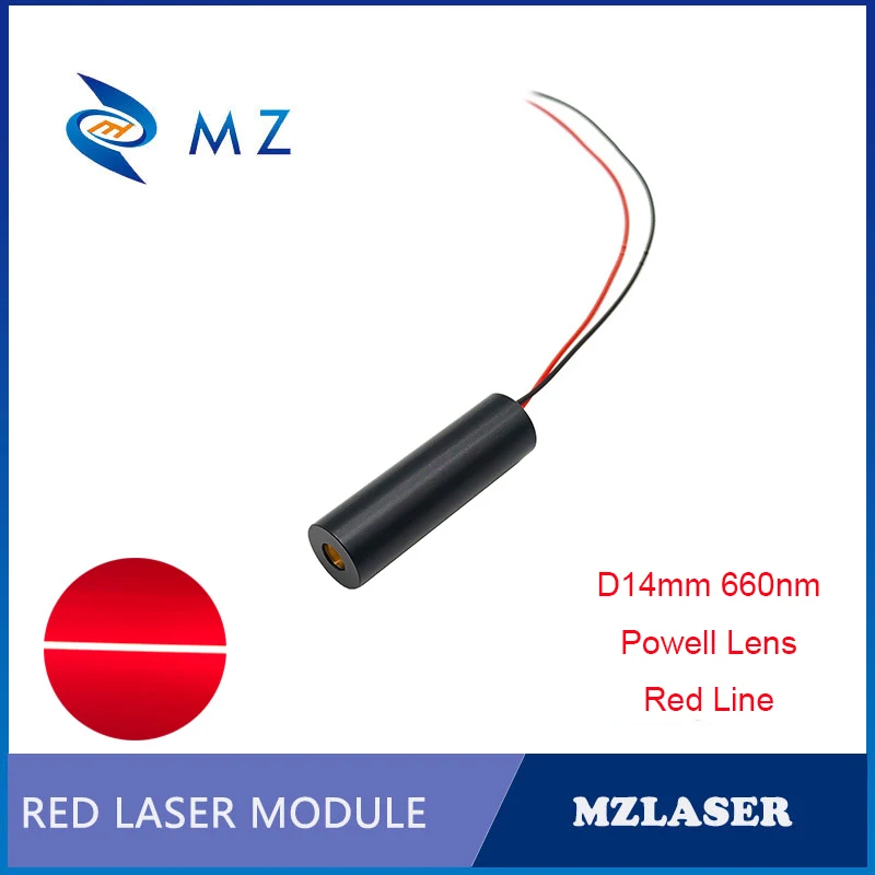 Powell Lens Red Line Laser Diode Module High Stability Compact Mini D14mm 660nm 50mw 3V 5V 12V 24V Line Laser Industrial Grade