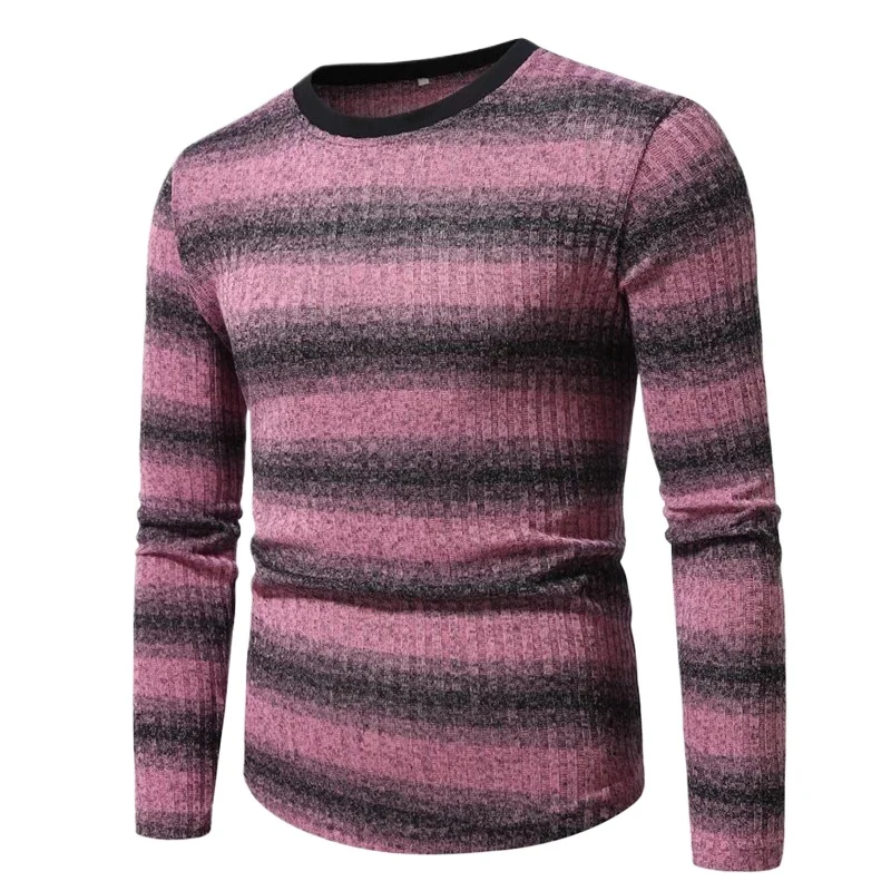 

Vintage Gradient Striped T Shirt Men Streetwear Tops Spring Long Sleeve O-Neck Knitted Sweatshirt Mens Hip Hop Tee Shirt Homme