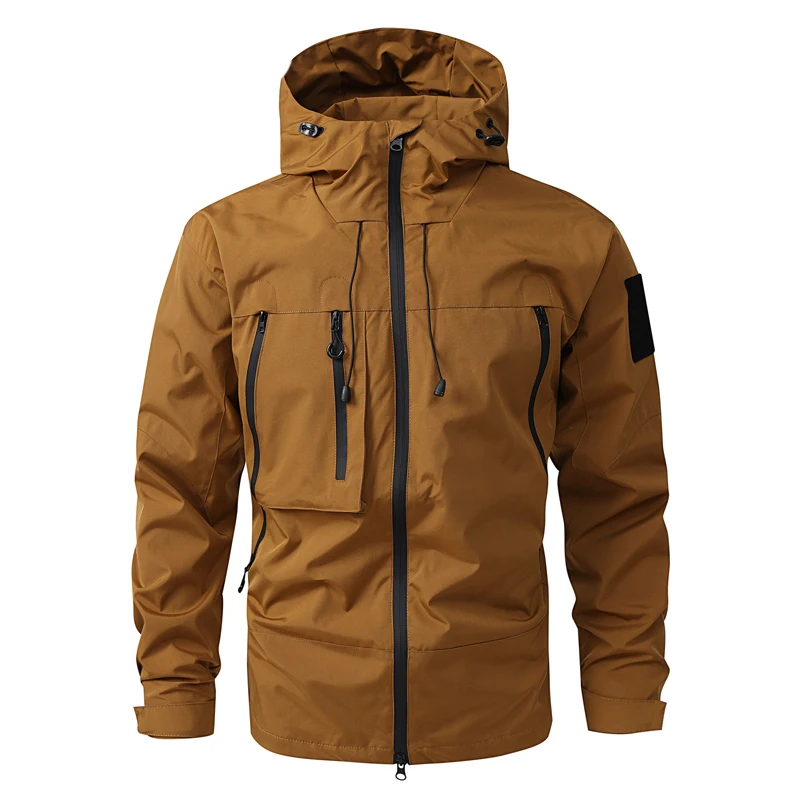 Jesienne męskie kurtki narciarskie górskie Outdoor Windbreaker Płaszcze turystyczne z kapturem dla mężczyzn Wspinaczka Wodoodporne kurtki Odzież przeciwdeszczowa
