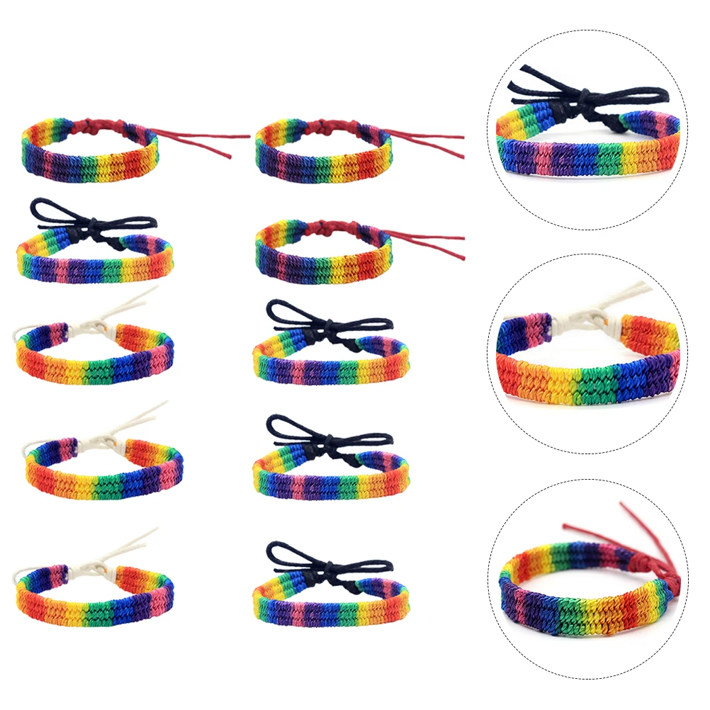 

10 Pcs Men Women Knitting Knitting Bracelet Cotton Bracelet Pride Wrist Wrist Chain Strap Decor Festival Gifts