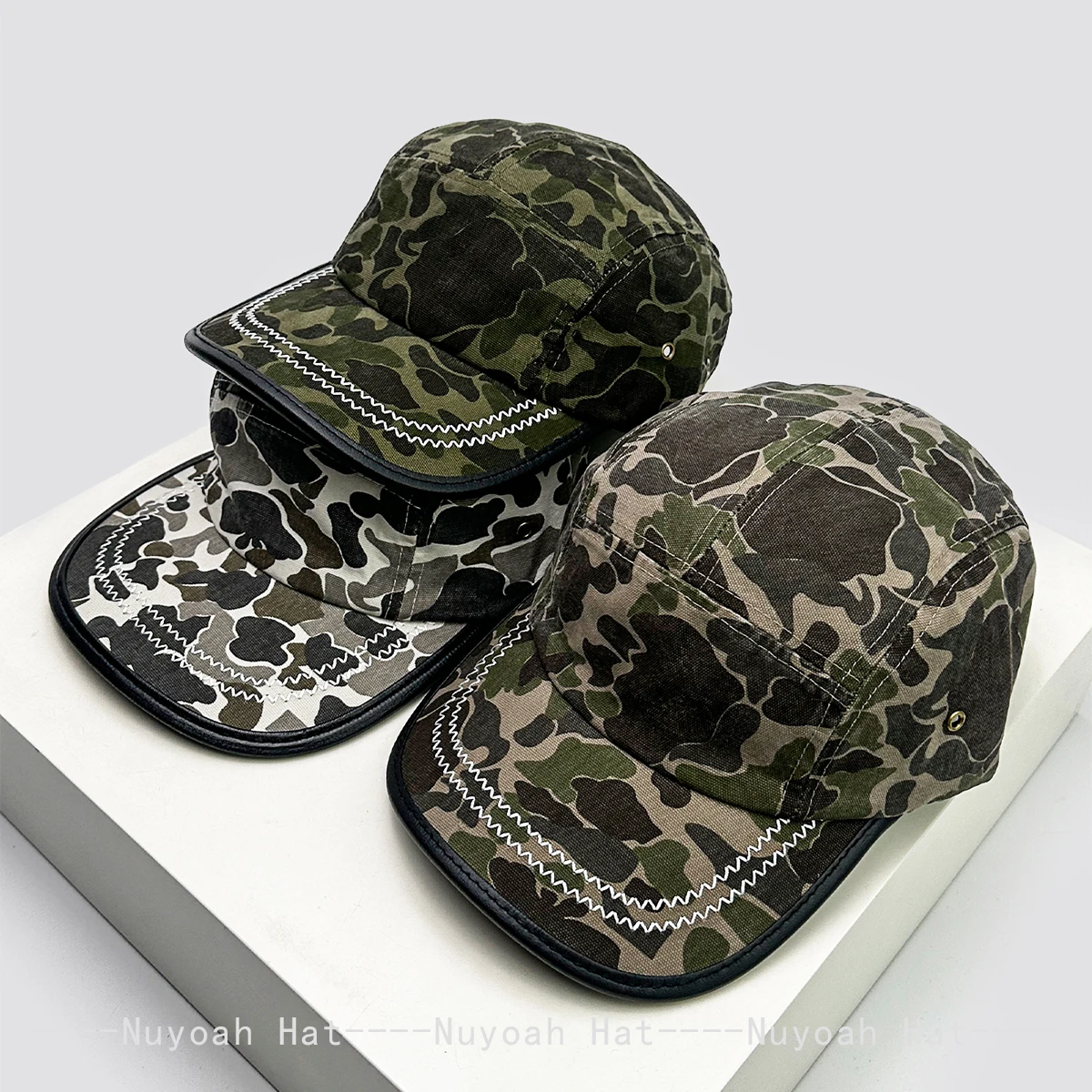 

New Men Women Camouflage Leather Edge Baseball Hats Sunshade American Retro Versatile Personal Peaked Caps Niche Fashion Street