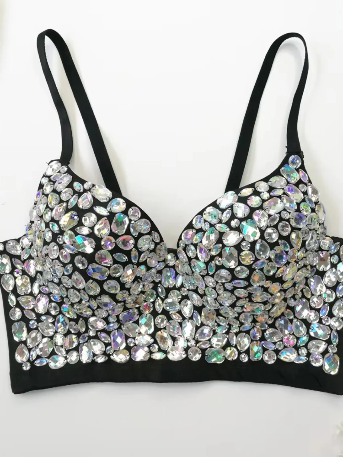 

ssTss Sparkling Rhinestone Corset Bustier Bra for Women Elegant Colorful Shiny Club Party Night Out Short Camis Push Up Bralet