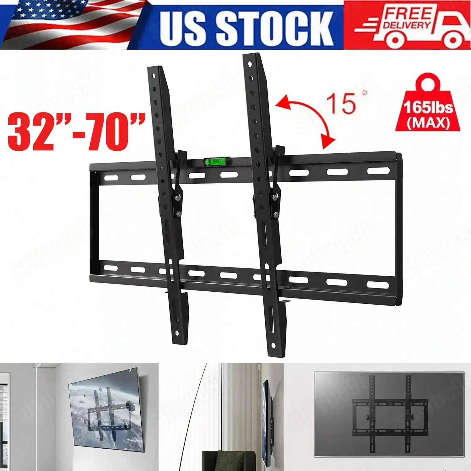 حامل تلفزيون متين وقابل للإمالة لغرف المعيشة وغرف النوم، مناسب لشاشات 32-70 بوصة، حامل حائط للتلفزيون