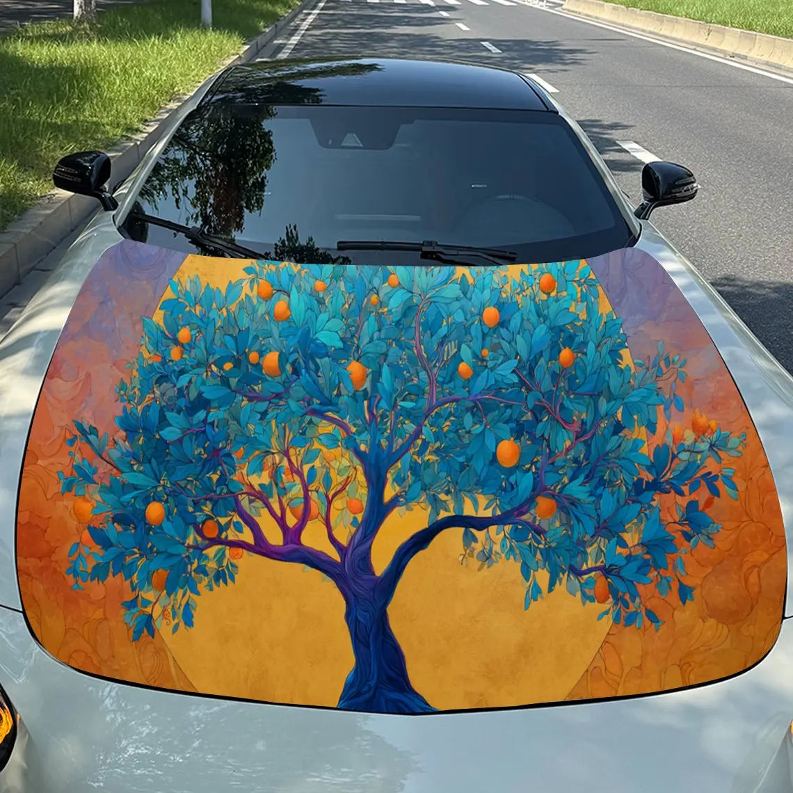 

Художественные наклейки на капот автомобиля с оранжевым деревом — самоклеящаяся, водонепроницаемая и прочная виниловая пленка, украшение и защита вашего автомобиля, подходит для