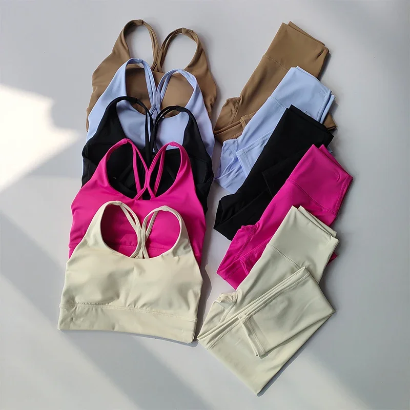 Yoga-Anzug für Damen Hochwertige Sport-BHs Leggings Figurformend Hüftliftend Sport-Fitness-BHs und Leggings Tanktop Atmungsaktives Set – Detail 32