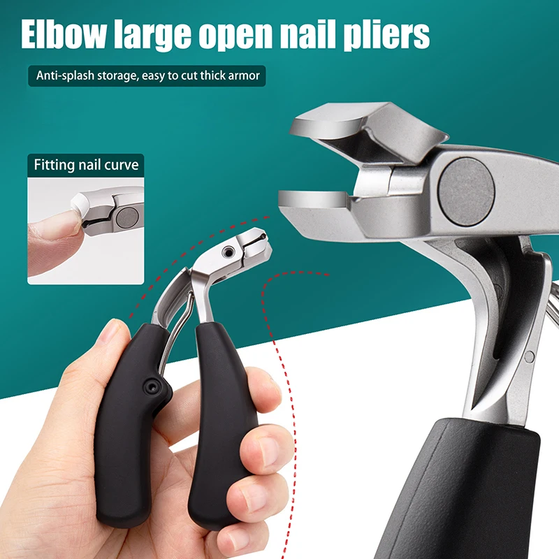 Tijeras para uñas de almacenamiento antisalpicaduras, cortaúñas de cabeza curva con gran apertura para personas mayores, uñas gruesas y resistentes