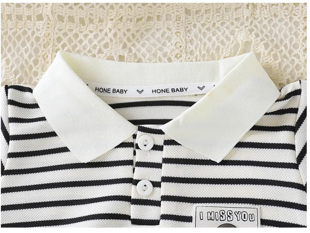 2026 Neues koreanisches Kinderkleid, Mädchen Sommer Casual Cartoon Gestreiftes Kurzarm-Prinzessinnenkleid mit Revers – Detail 10