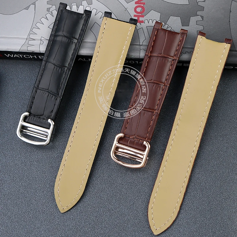 Cowhide watchband Concave 18*10mm 20*12mm watch strap Calfskin Bracelet Folding Buckle For Cartier PASHA W3108 Watchband
