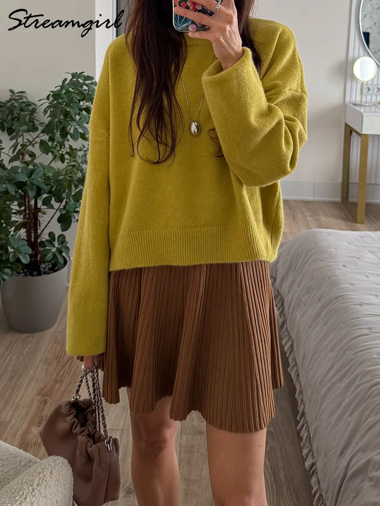 المرأة قطعتين مجموعة تنورة صغيرة وسترة مطابقة مجموعات الخريف الشتاء البلوزات البني الشوكولاته متماسكة تنورة مجموعات النساء 2 قطعة #1