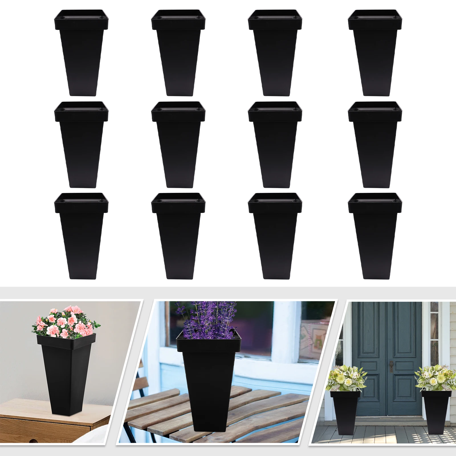 

12Pcs Plastic Flower Bucket, 13.4 Inch Tall White/Black Flower Display Bucket, Florist Flower Display