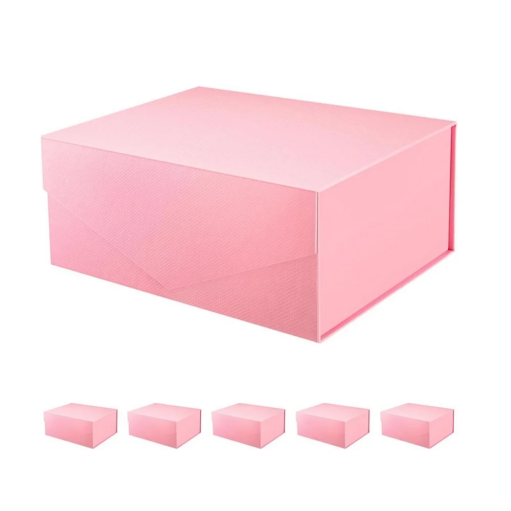 6 Gift Boxes Bridesmaid Boxes, Rectangle Collapsible Boxes with Magnetic Lids for Gift Packaging (Matte Pink, Grain Texture)