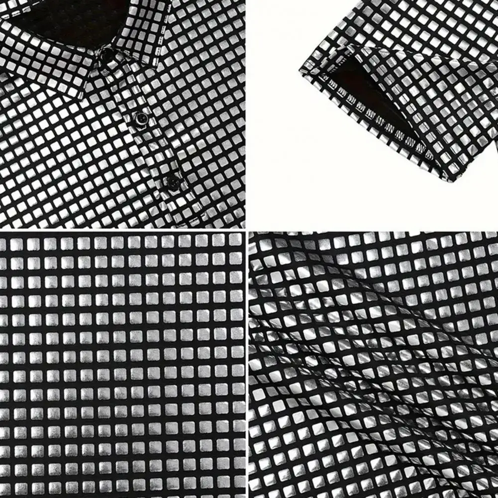 Men Disco Shirt Glittery Men Shirt Men's Glittery Party Shirt Short Sleeve Sparkly Disco Turndown Collar Nightclub for Stage