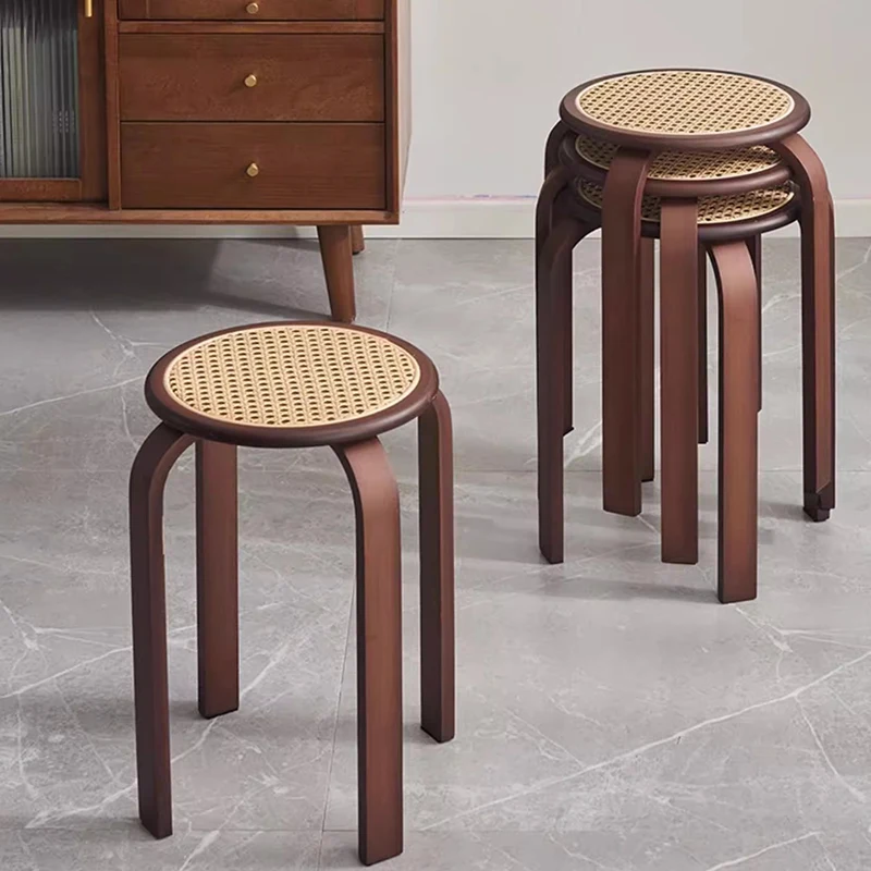 Space Saving Furniture Tabouret Design Minimalist Rattan Chairs Wood Stool Dining Chair Wooden Table Sillas Para Comedor Stools