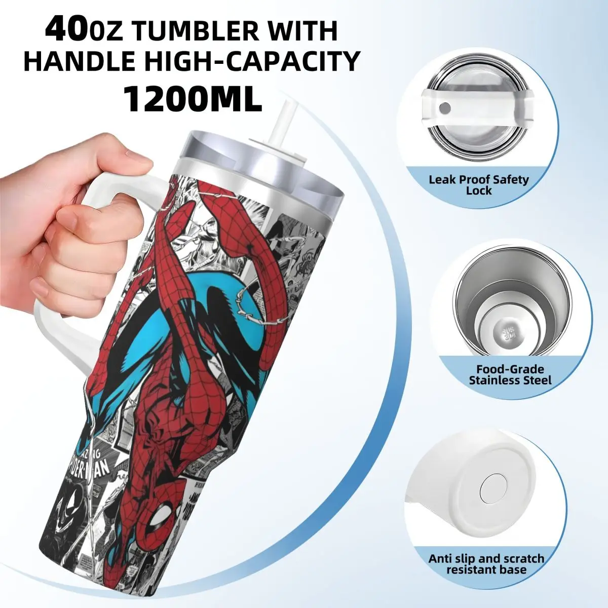 Spider-Man Stainless Steel Tumbler Spider Man American Cartoon Comic Thermal Mug With Straws and Lid Mugs Cup Drink Water Bottle