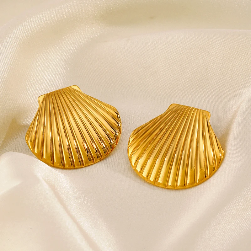

PRISCA | Classic Metal Shell Earring Stainless Steel Women Beach Charm Accessories 18k Gold Trendy Gift New