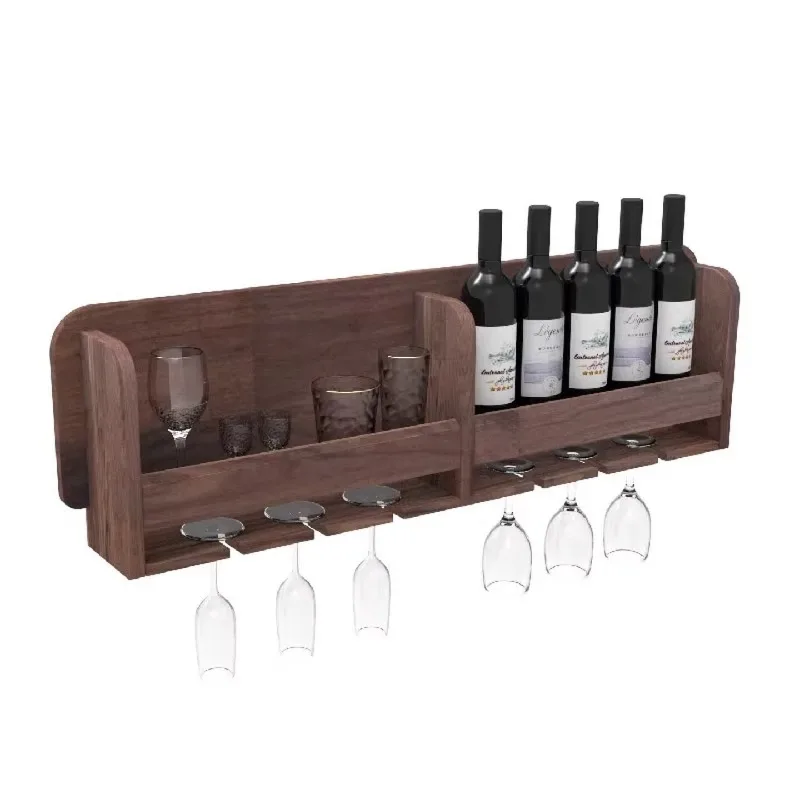 Solid wood wall-mounted wine rack, North American black walnut simple wall rack, restaurant home hanging wine glass rack